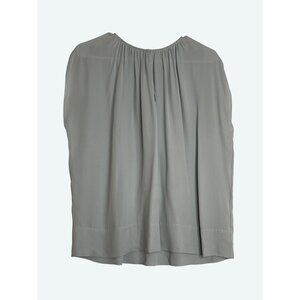 Theory 100% Silk Gathered Slit-Neck‎ Top Blouse Gray Size Small